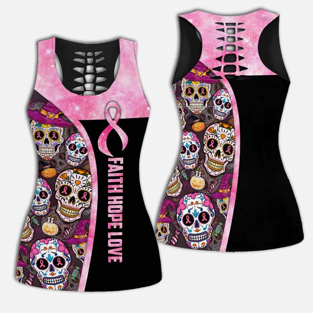 Faith Hope Love - Breast Cancer Awareness Leggings And Hollow Tank Top