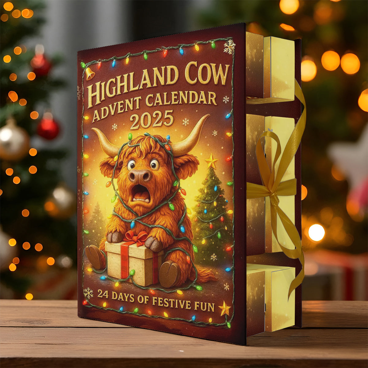 Highland Cow Advent Calendar 2025 - Highland Cow Folded Advent Calendar With Ornaments