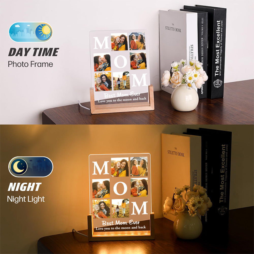 Personalized Best Mom Ever LED Light Frame Photo Collage, Cozy Soft Glow Bedside Decor, Unique Gift for Mom