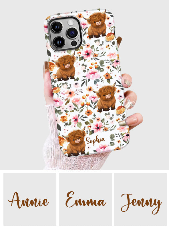 Floral Highland Cow - Personalized Highland Cow Full Print Phone Case