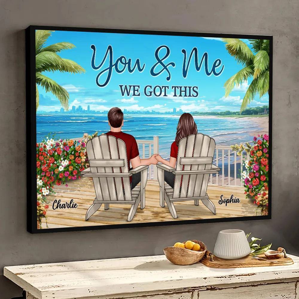 Back View Couple Sitting Beach View Personalized Horizontal Poster, Unique And Meaningful Gift For Couple