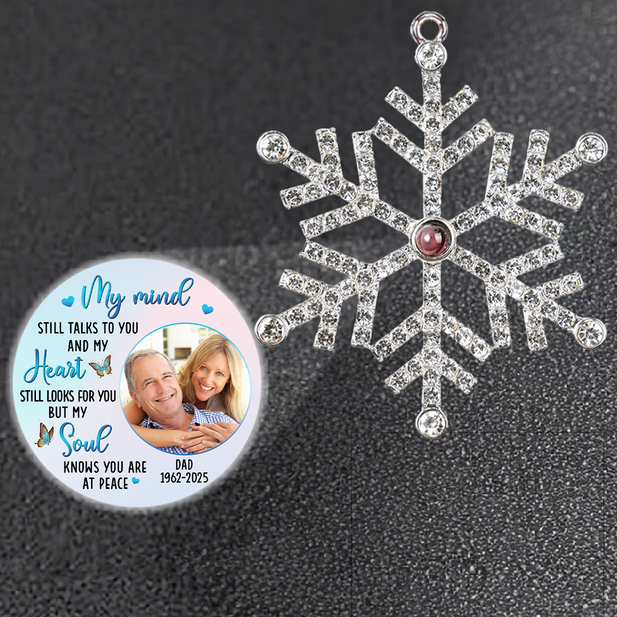 Personalized Photo Projection Ornament for Mom Remembrance – Snowflake Keepsake, Comforting Holiday Gift with Heartfelt Message