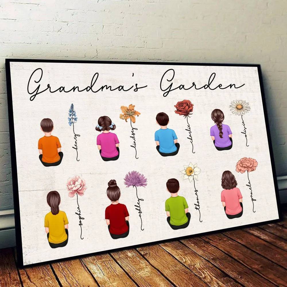 Blooming Heritage - Vintage Birth Month Floral Poster with Grandkids' Names - Ideal Mother's Day Gift for Grandma, Mom, & Aunt