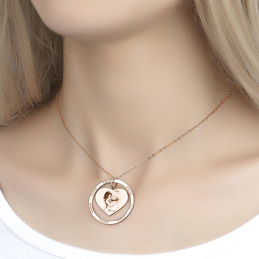 Engraved Love Pendant - Personalized Engraved Necklace Heart In Round Pendant