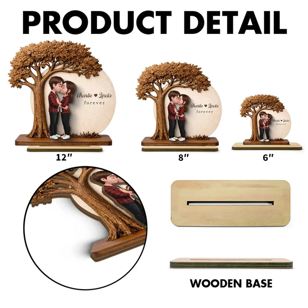 2-Layer Wooden Plaque Personalized Couple Love Tree Design Sweet Romantic Display for Bedroom or Living Room Unique Gift