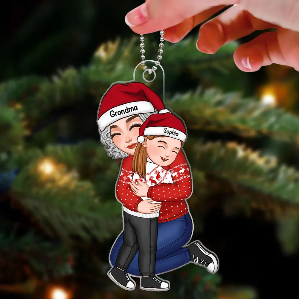 Acrylic Ornament with Grandma and Grandchild Hug, Heartwarming Holiday Keepsake, Perfect Gift for Family Love