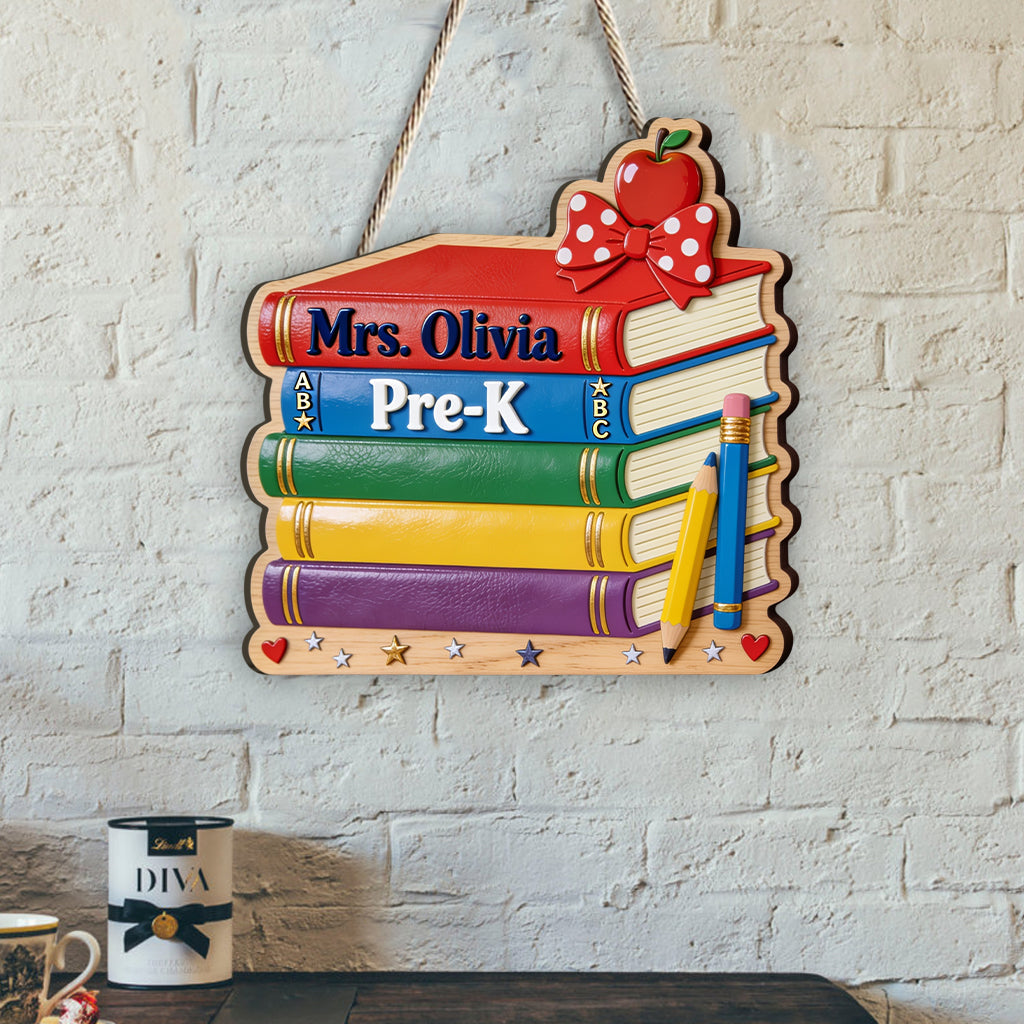 Book Stack - Personalized Teacher Custom Shaped Wood Sign