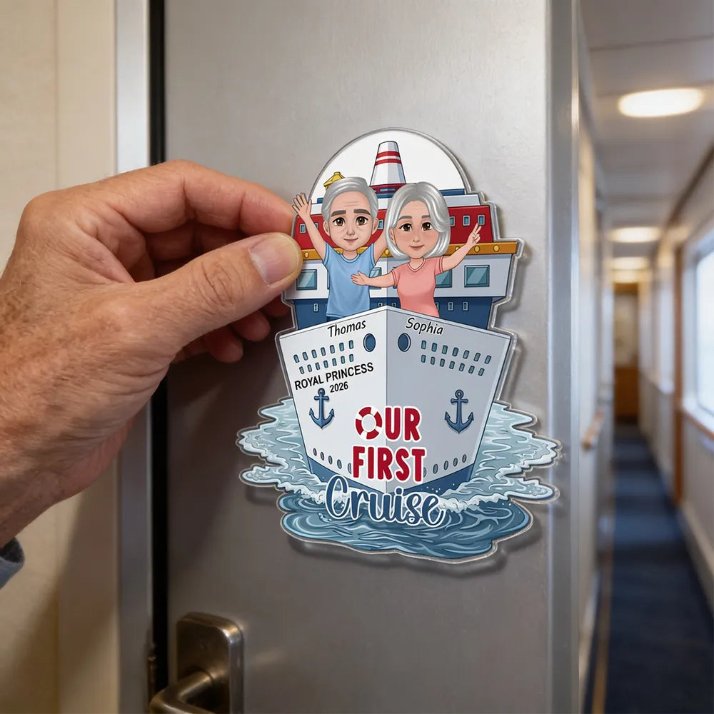 Our First Cruise Acrylic Magnet, Personalized Cruise Ship Door Magnet for a Couple, Sweet Vacation Memory Gift