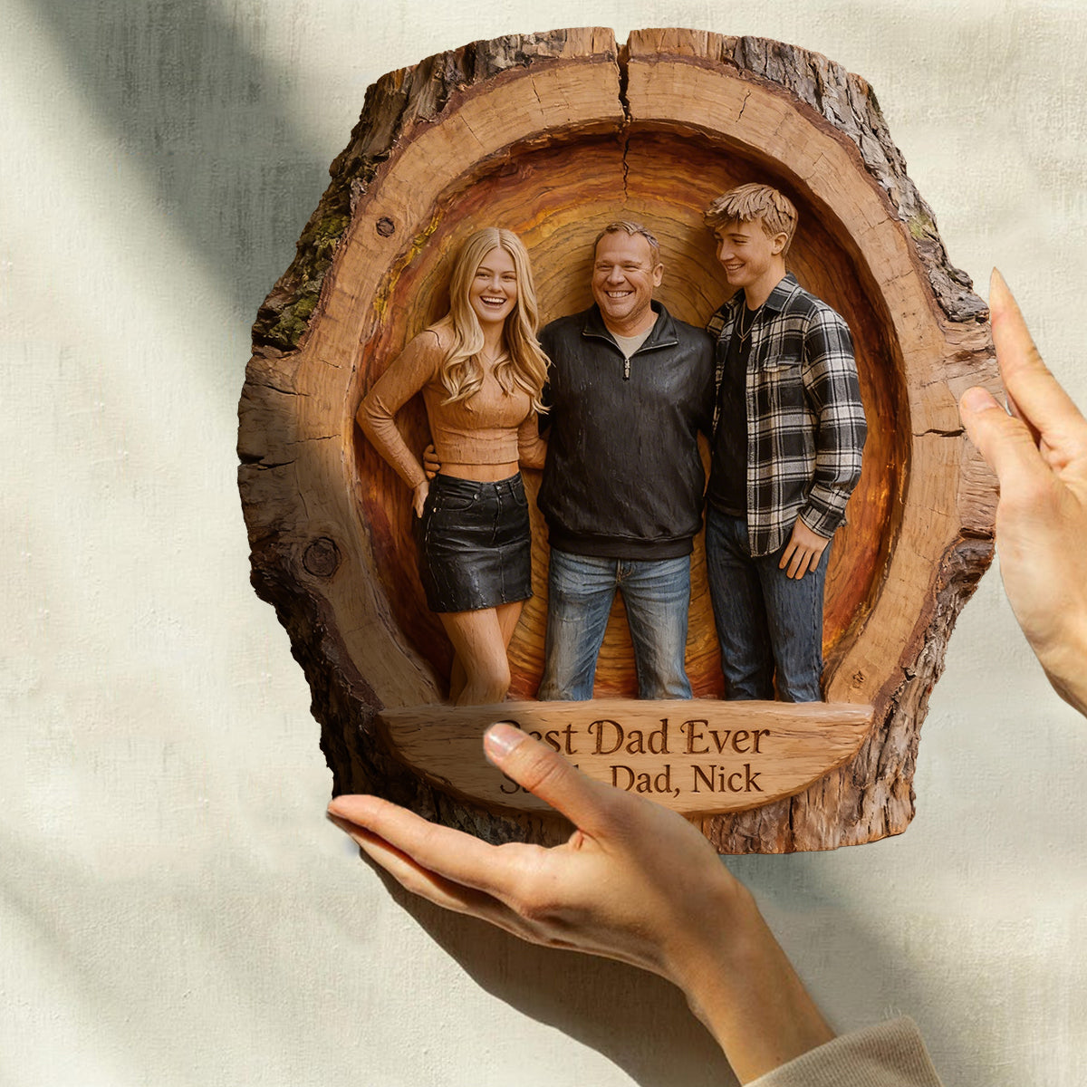 Custom Best Dad Ever Wood Log Figurine, Personalized Father and Son Carved Statue, Rustic Tabletop Decor Gift for Father's Day
