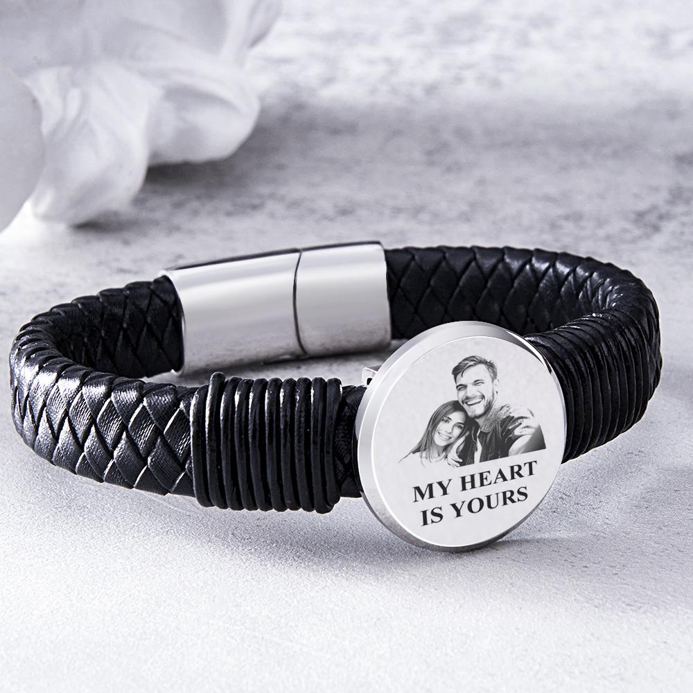 Any Photo - Personalized Couple Photo Leather Wide Bracelet