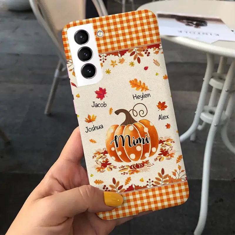 Personalized Fall Pumpkin Case for Grandma | Custom Phone Case with Kids' Names | Festive Autumn Gift for Mom