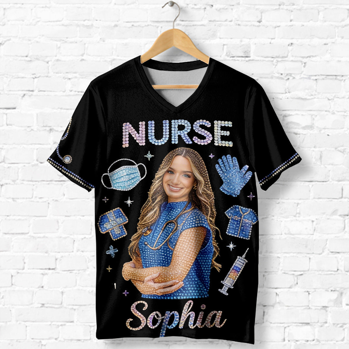 Custom Any Photo, Any Title - Personalized Nurse Fully Printed V-Neck T-Shirt