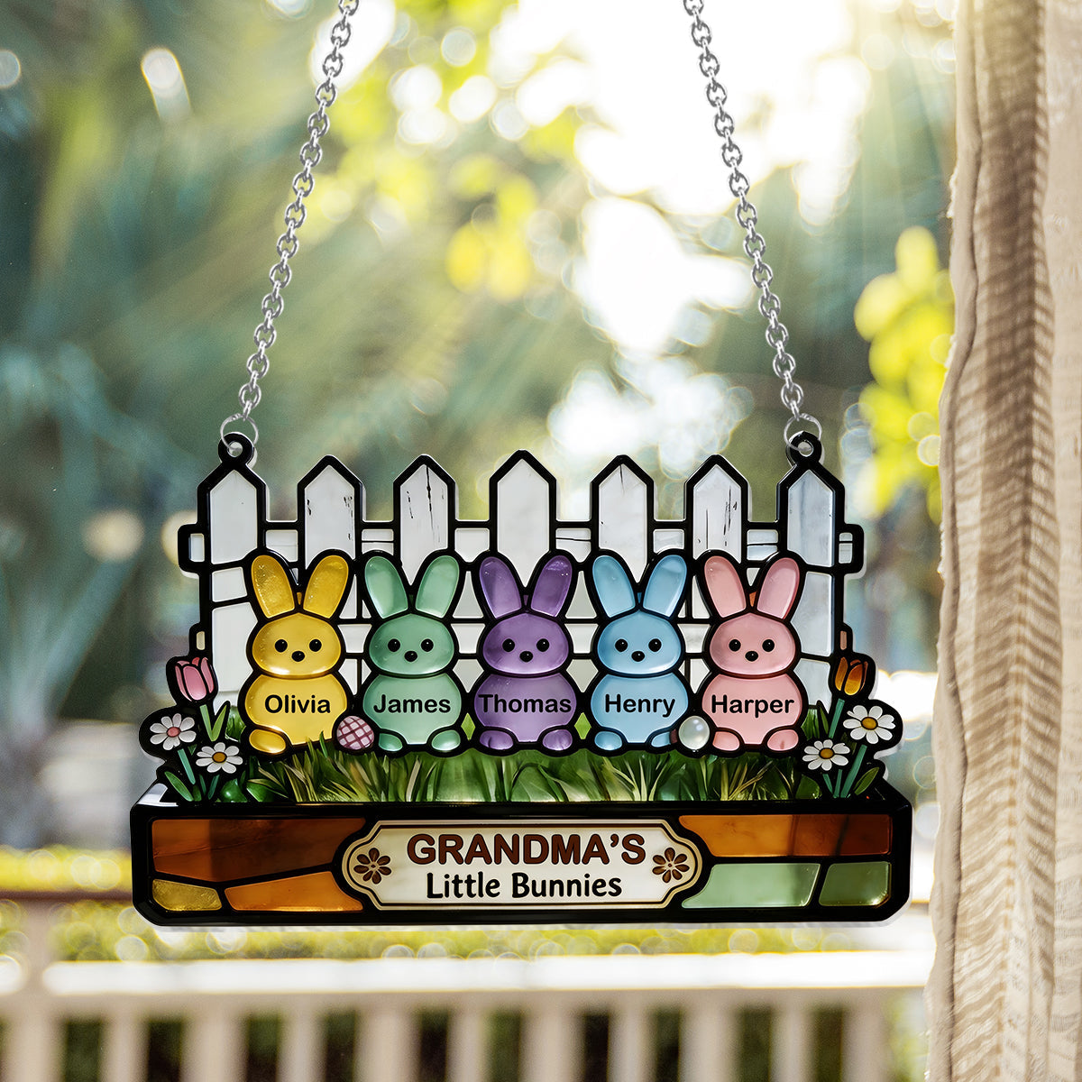 Easter Grandma Little Bunnies - Personalized Grandma Window Hanging Suncatcher Ornament