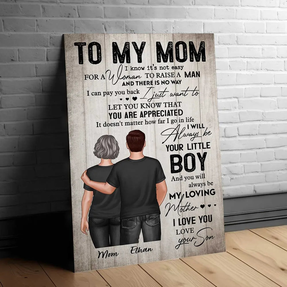 To My Mom From Son Personalized Poster, Always Be Your Little Boy Quote Wall Art, Meaningful Unique Gift for Mom