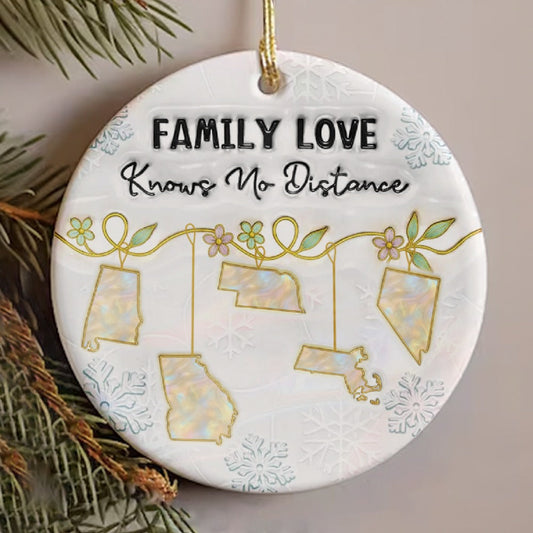 Round Ceramic Ornament with Family Love Theme, Christmas Keepsake, Gift-Ready Holiday Accent