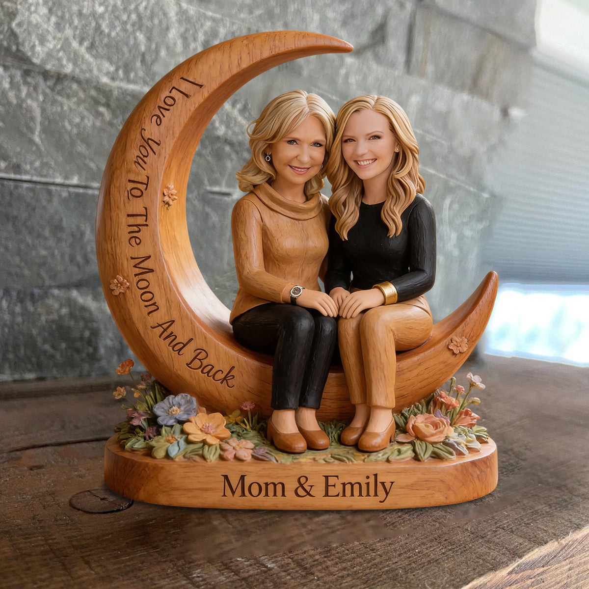 I Love You To The Moon And Back - Personalized Mother Custom Shaped Wood Plaque