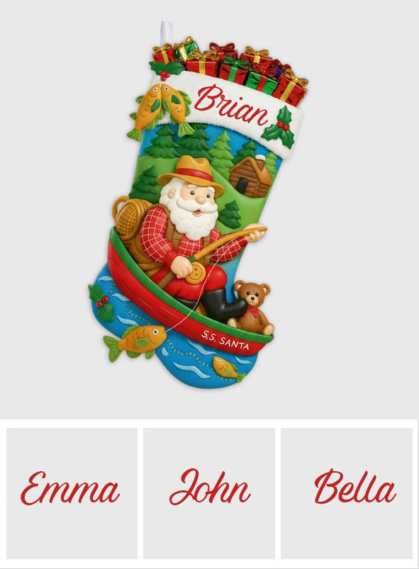 Christmas Santa Fishing - Personalized Fishing Shaped Christmas Stocking