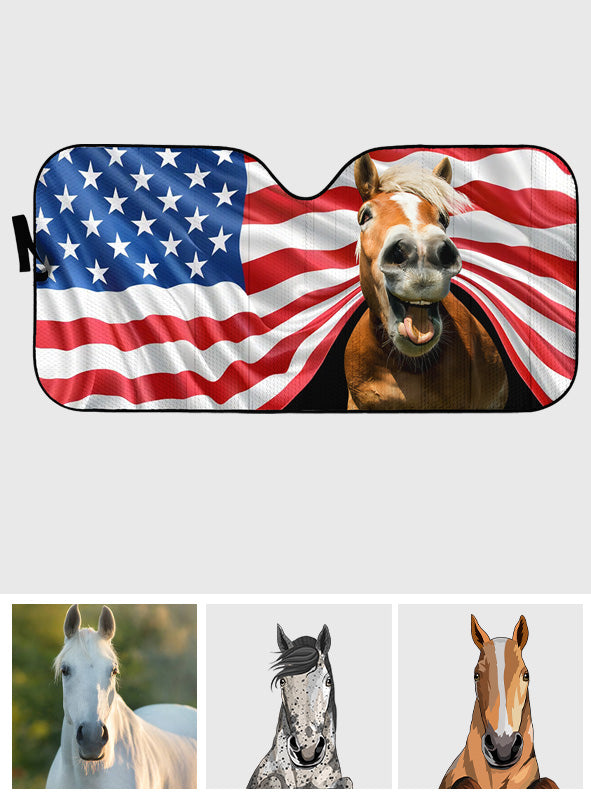 Funny Horse Independence Day - Personalized Horse Car Sunshade