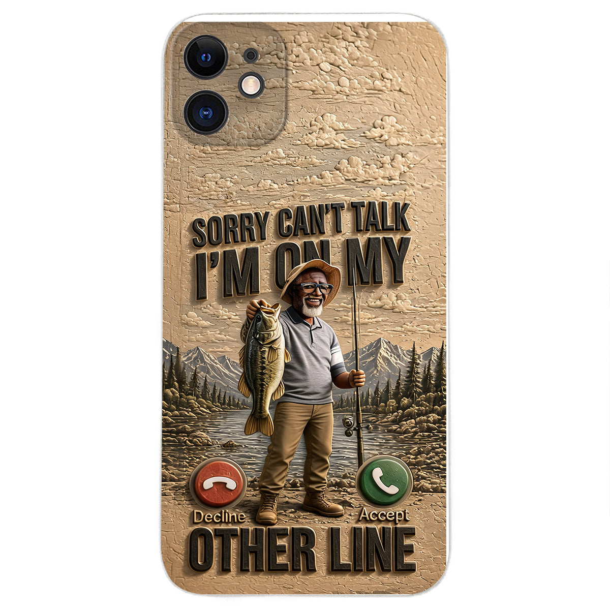 I'm On My Other Line, Fishing Lover Gift - Personalized Fishing 3D Embossed Leather Phone Case