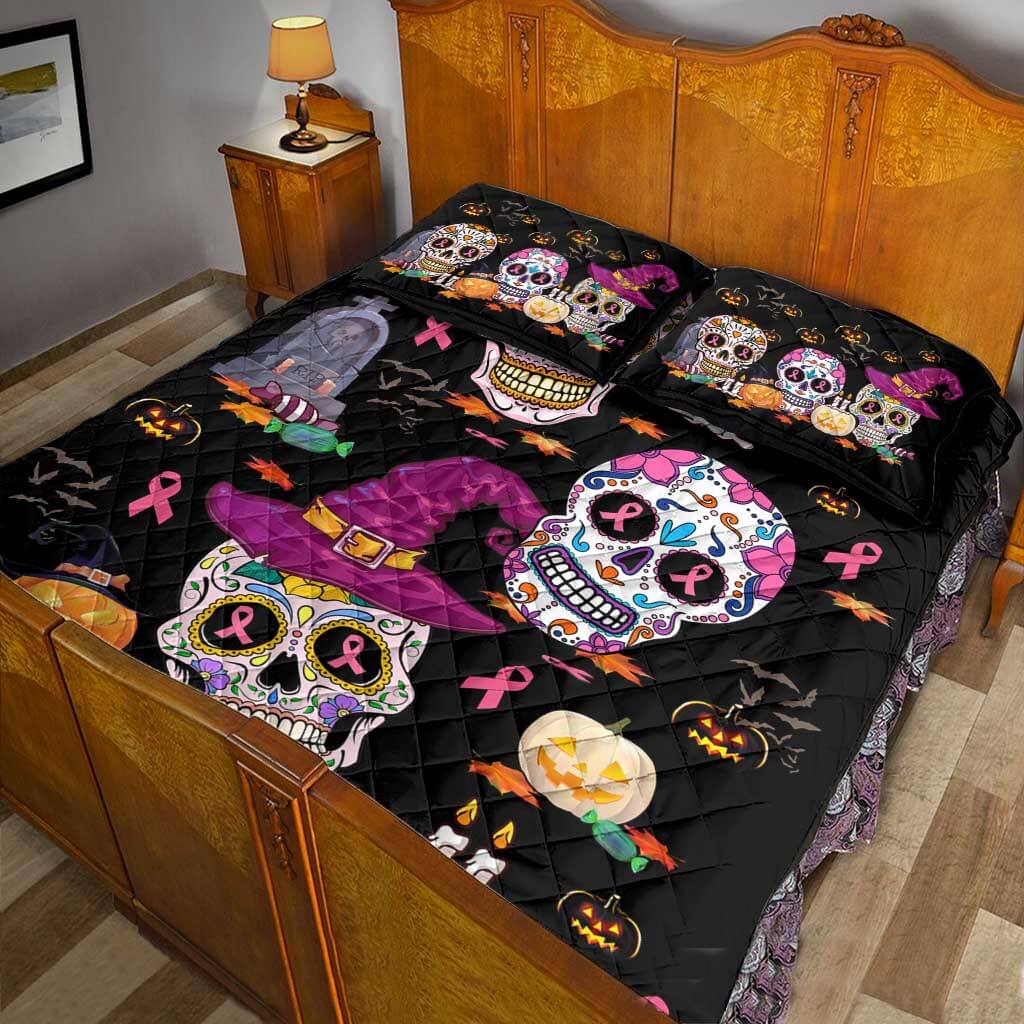 Happy Halloween - Breast Cancer Awareness Quilt Bed Set