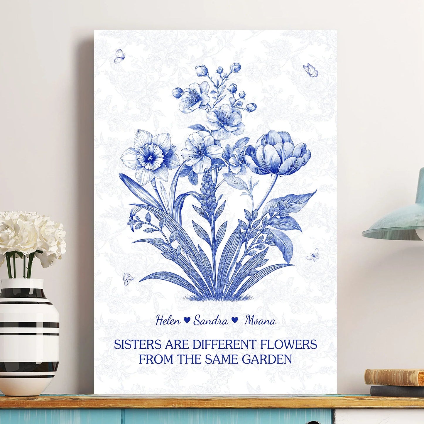 Sisters Floral Art Poster – Heartwarming Wall Décor, Gift-Ready for Loved Ones