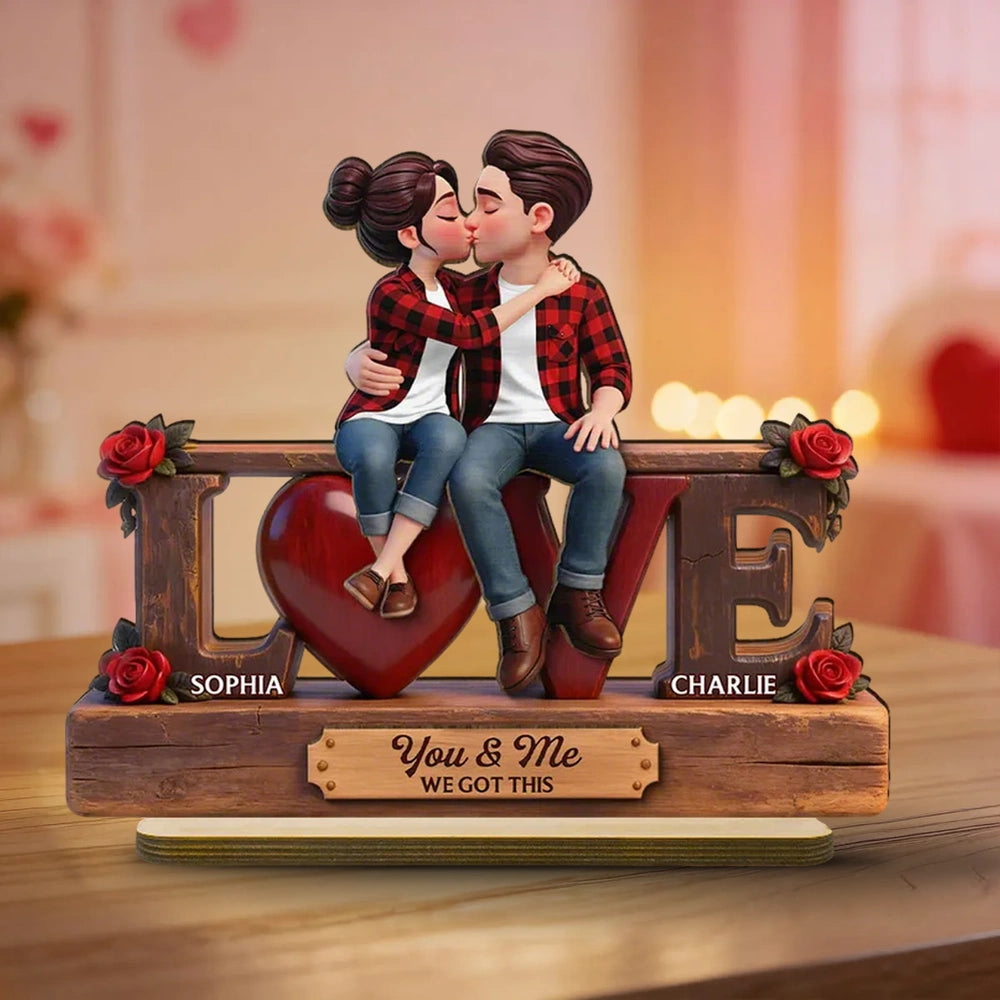 2-Layer Wooden Plaque Personalized for Couples, You & Me We Got This Kissing Scene, Sweet Romantic Keepsake, Creative Gift
