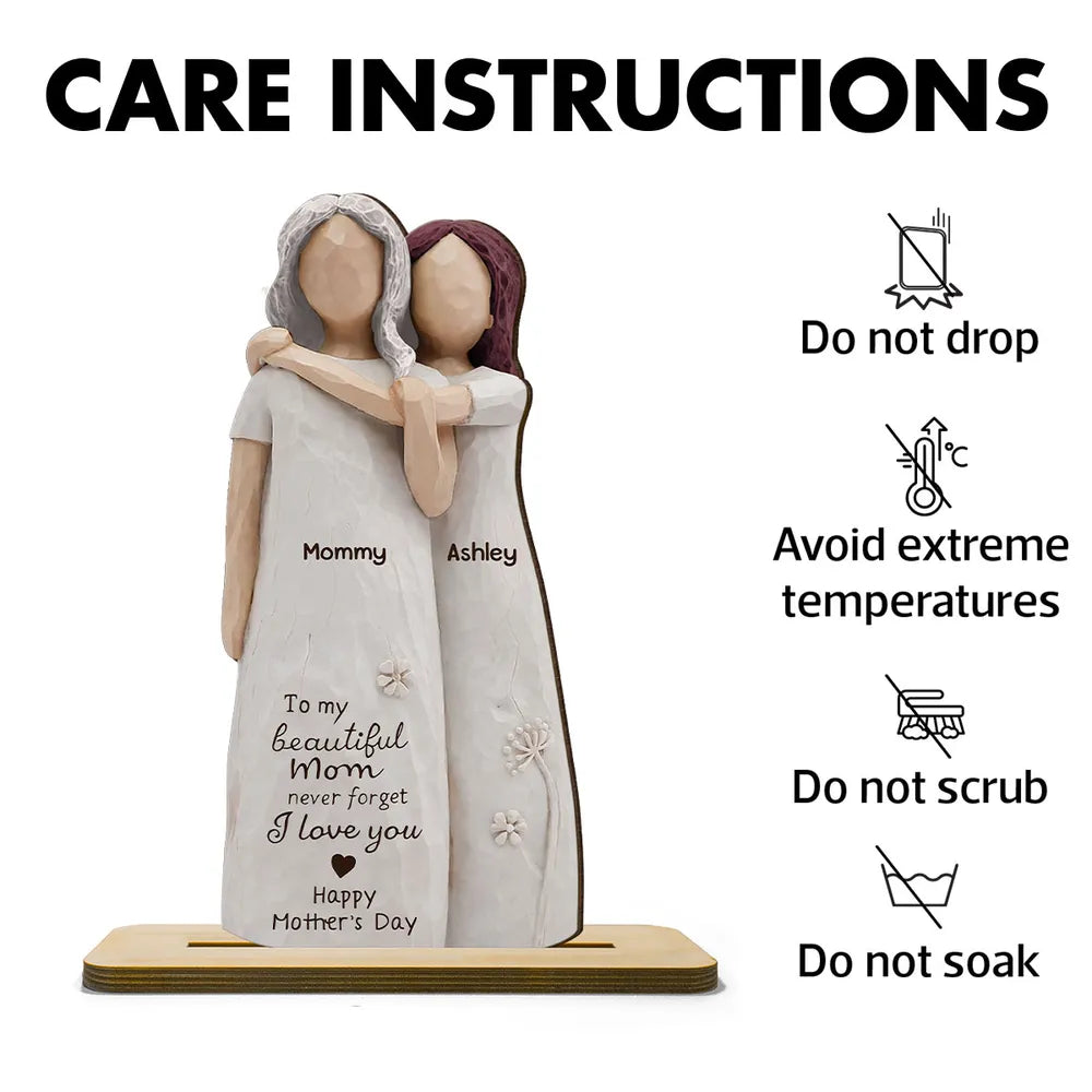 2-Layer Wooden Plaque, Personalized Mom Quote with Warm Neutral Figurine Style, Sweet Sentimental Gift for Mom
