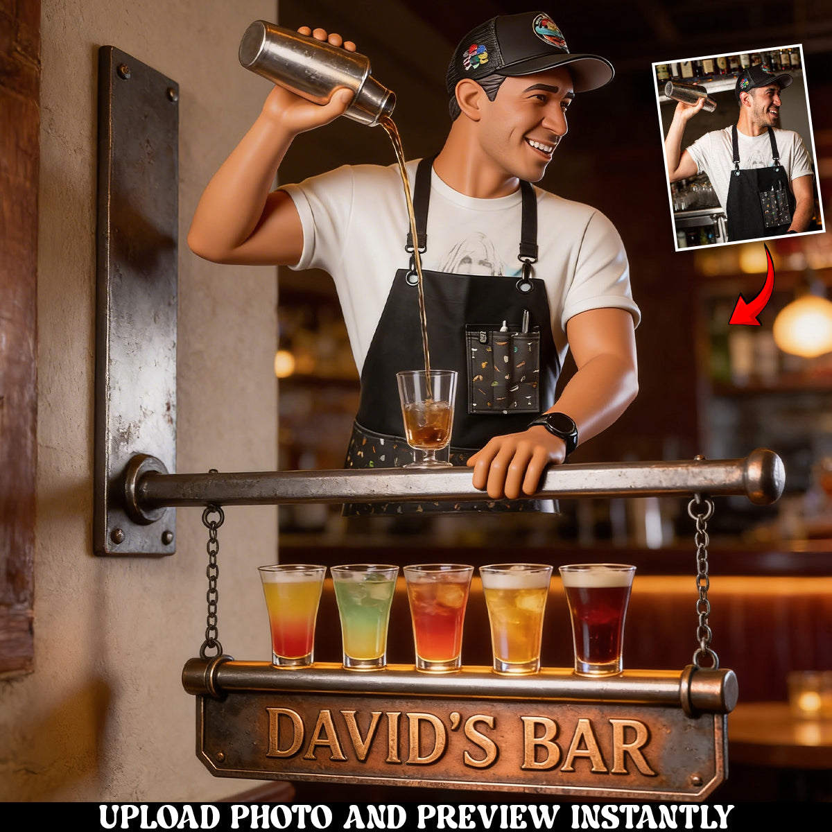 Custom Any Photo - Personalized Bartender Wooden Wall Mount Sign
