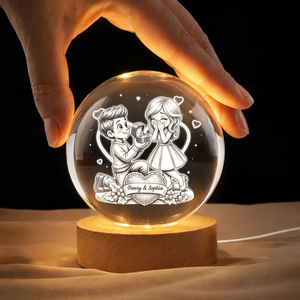 Personalized Crystal Ball LED Night Light, Kneeling Proposal Scene Night Light, Sweet Romantic Gift for Valentine's Day