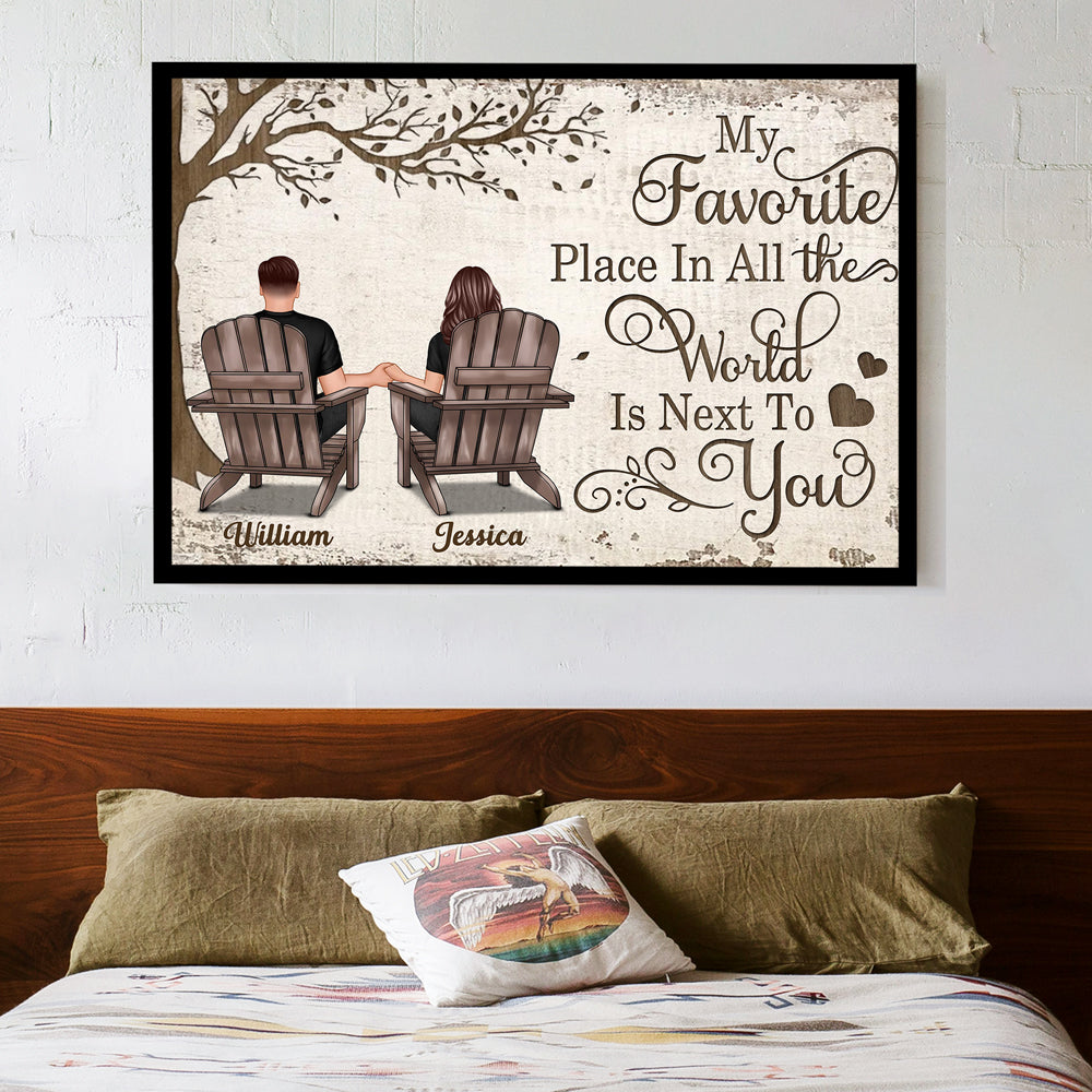 Back View Couple Sitting Under Tree – Personalized Poster, Keychain, Plaque, Pillow & More, Anniversary Gift for Him or Her