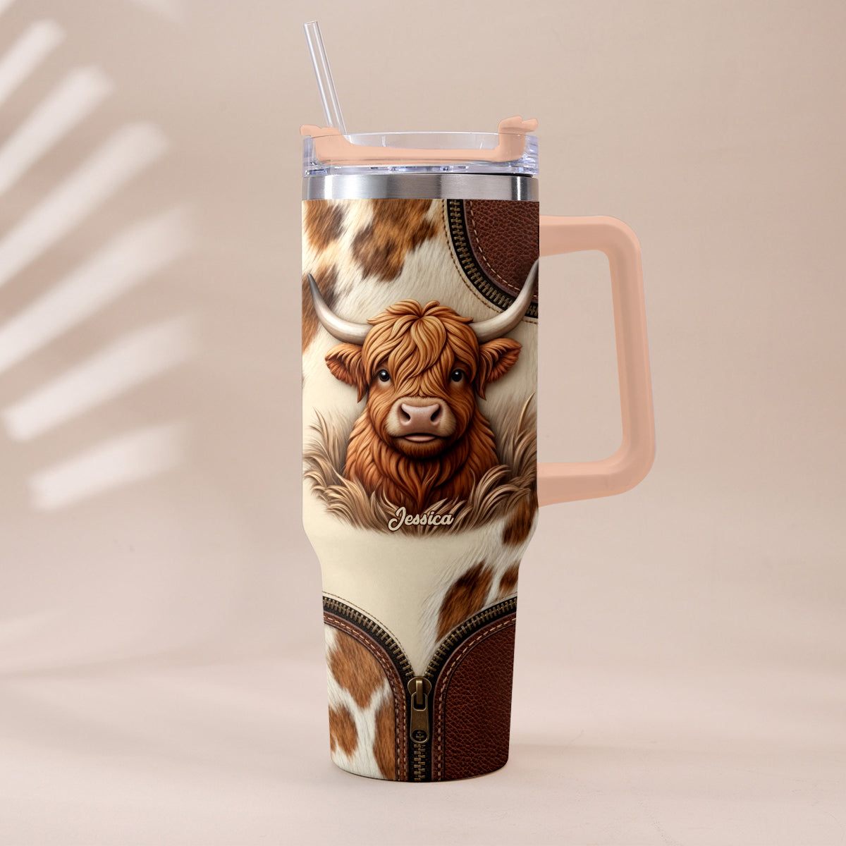 Cute Highland Cow - Personalized Highland Cow Tumbler With Plush Charm