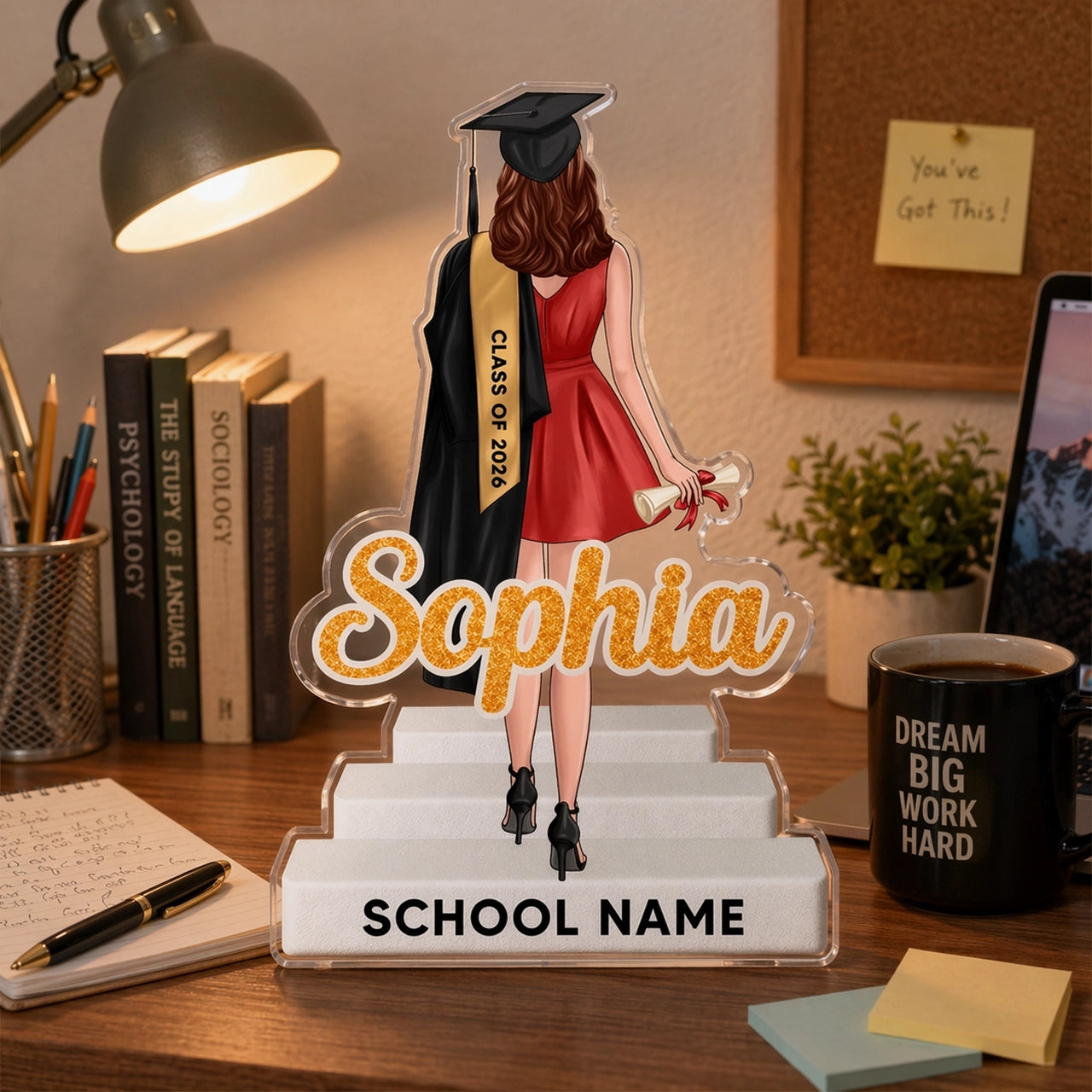 Custom Shaped Acrylic Block Plaque with Grad Cap and Diploma, Class Celebration Home Accent, Thoughtful Gift for Graduate