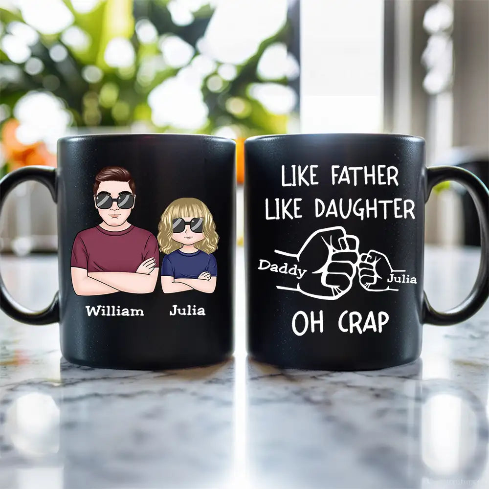 “OH CRAP!” Fist-Bump Duo – White Ceramic Mug, Custom Fist-Bump Cup, Creative Father’s Day Gift from Daughter