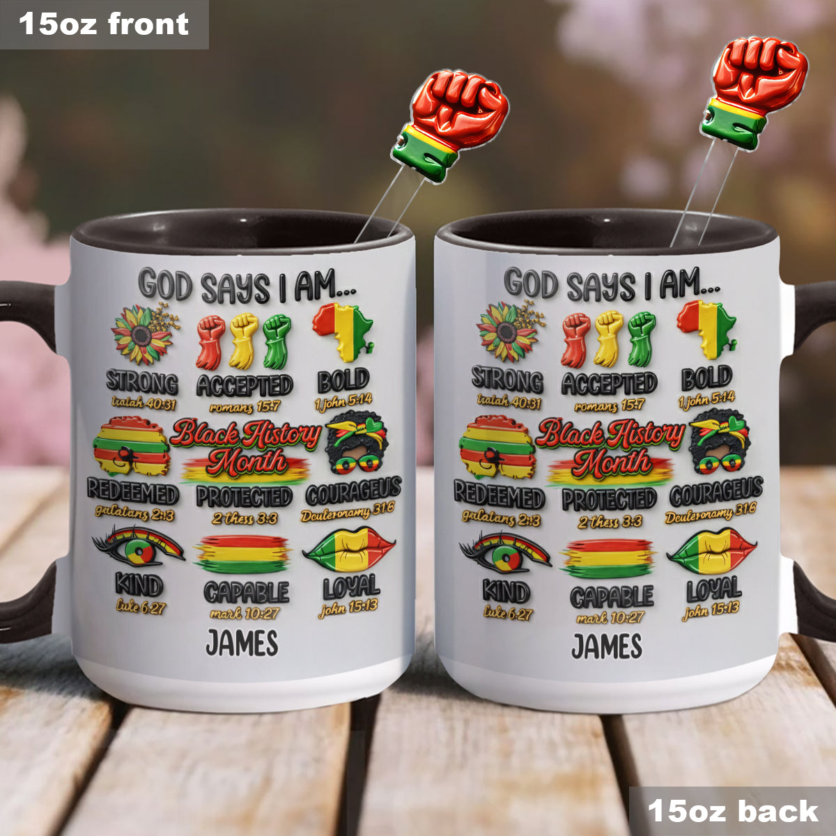 Black History Month, God Says You Are - Personalized African American Set Accent Mug With Acrylic Stirrers