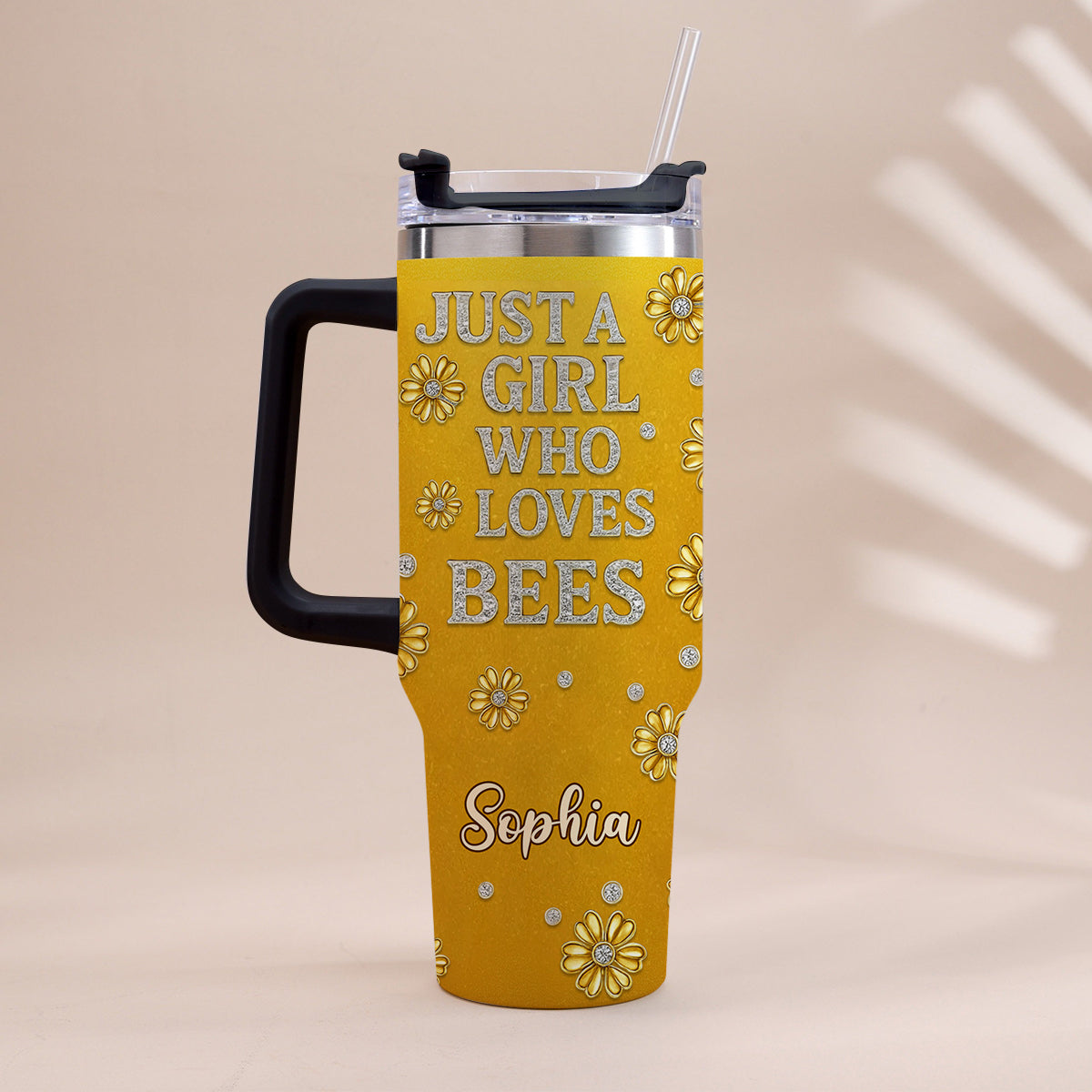 Just A Girl Who Loves Bees - Personalized Bee Tumbler With Handle