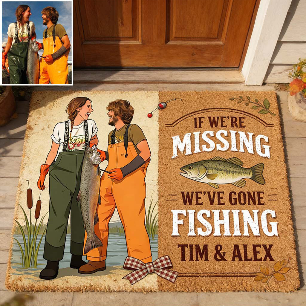If I'm Missing I've Gone Missing - Personalized Fishing Shaped Doormat/ Rug