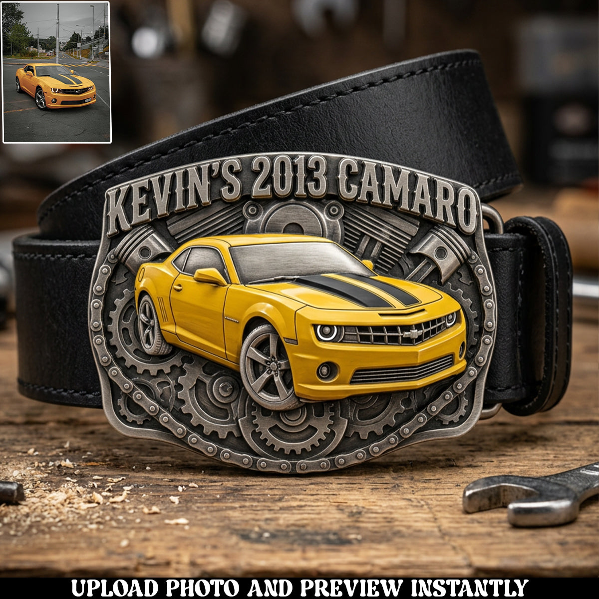 Custom From Any Photo - Personalized Car Lover Leather Belt With Shaped Buckle