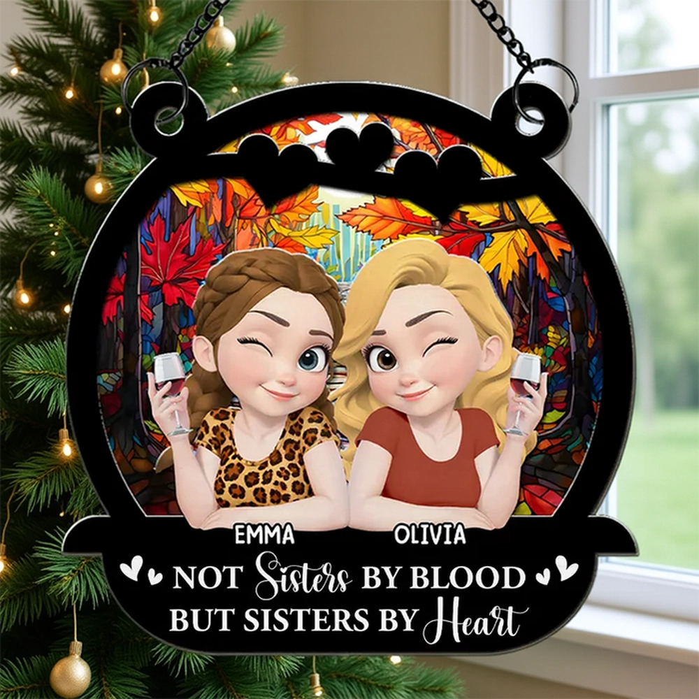 Wood and Acrylic Layered Ornament with Autumn Theme, A Heartfelt Gift for Sisters by Heart