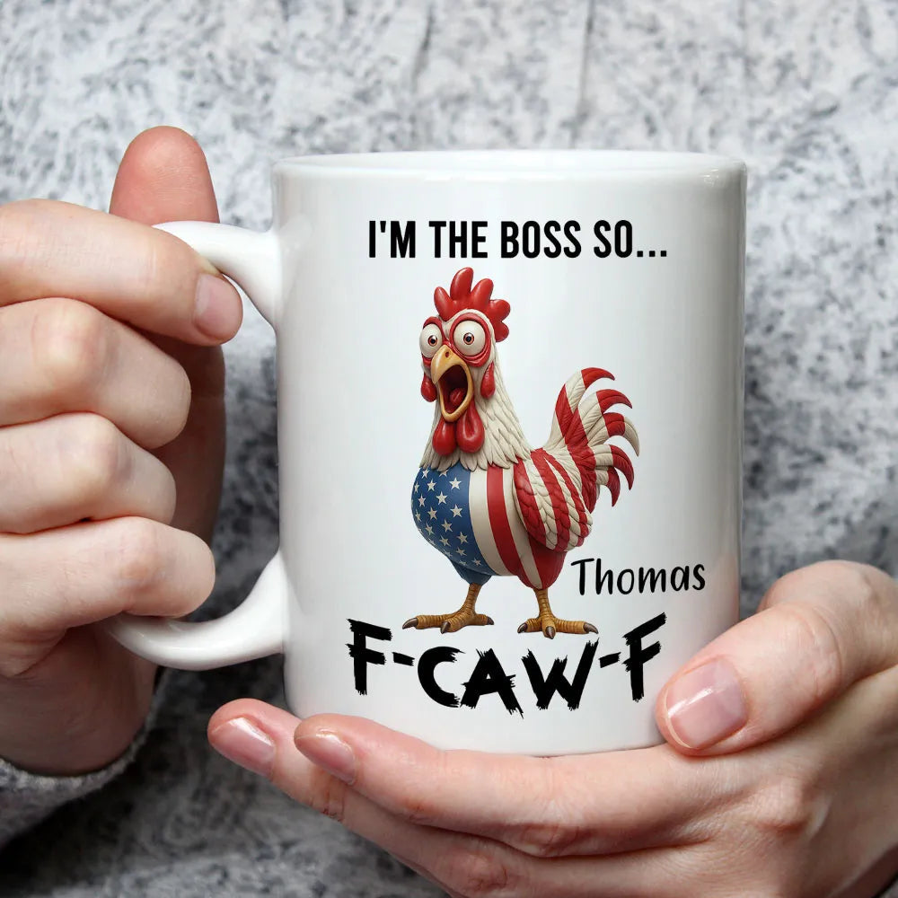 Personalized White Ceramic Mug with Angry Rooster Boss Design, Funny Custom Gift for Coworker or Friend, Unique Office Coffee Mug