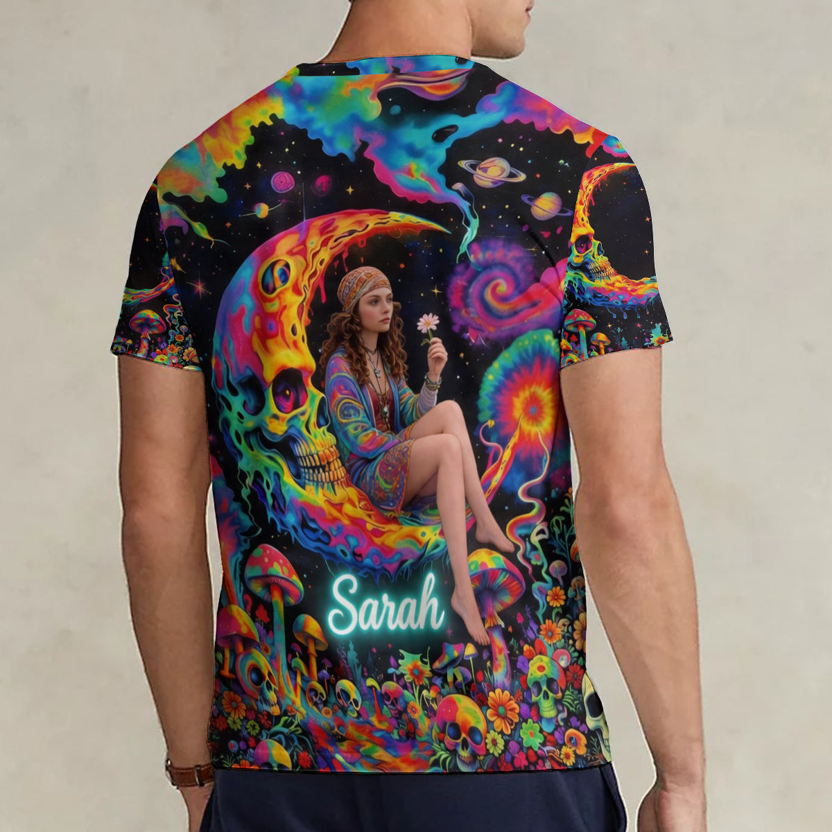 Custom Any Photo Hippie Skull Psychedelic - Personalized Hippie Fully Printed V-Neck T-Shirt