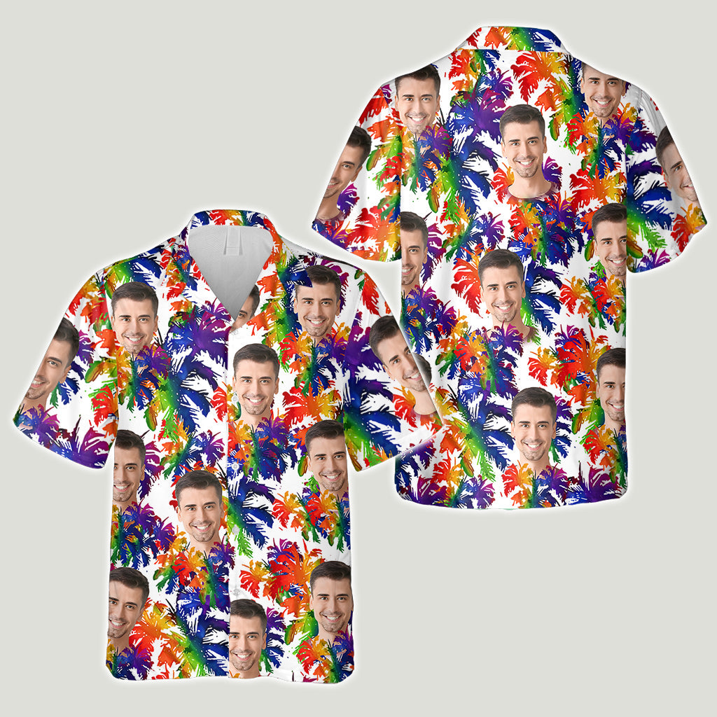 Colorful Palm Leaves Pride - Personalized LGBT Support Hawaiian Shirt