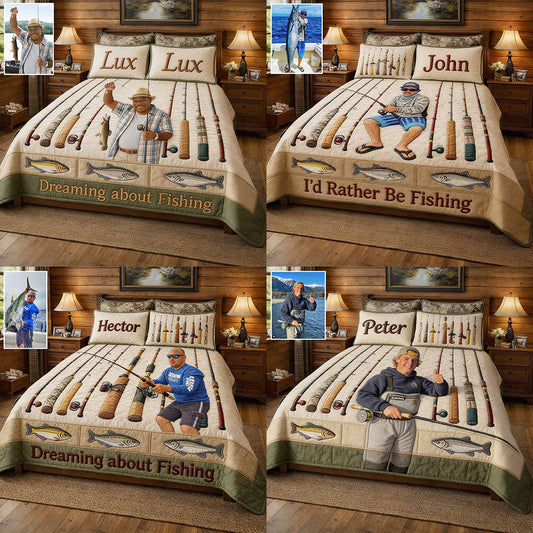 Dreaming About Fishing - Personalized Fishing Quilt Set