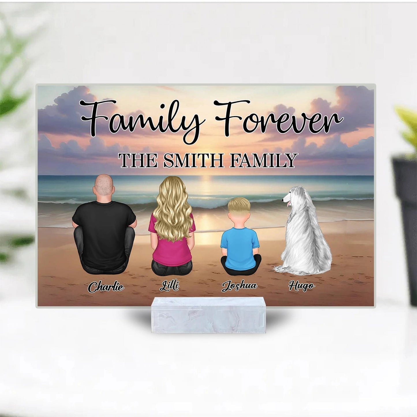 Family Forever Beach Design - Personalized Blanket, Cotton Tote Bag, Wooden Carhanger, LED Plaque, Keychain, Poster and Wallet Card, Unique Gift