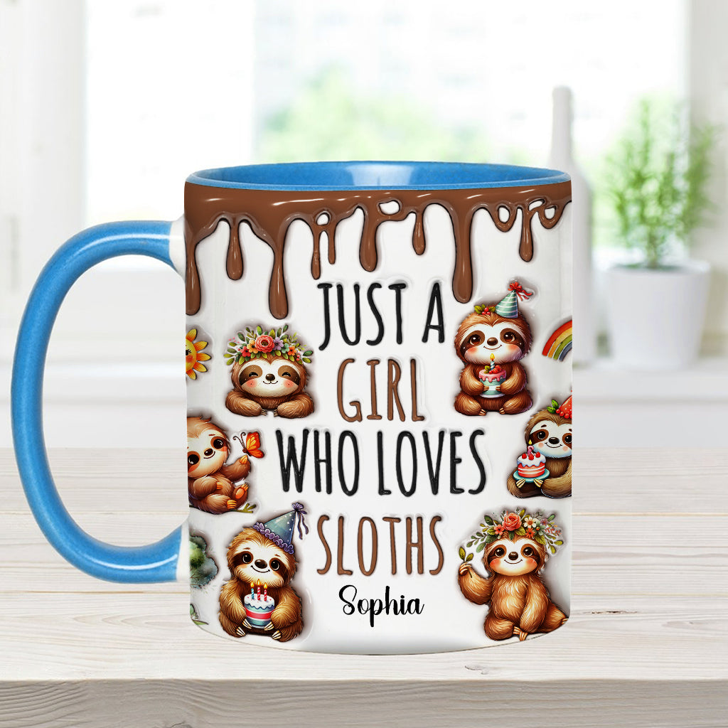 Just A Girl Who Loves Sloths - Personalized Sloth Accent Mug