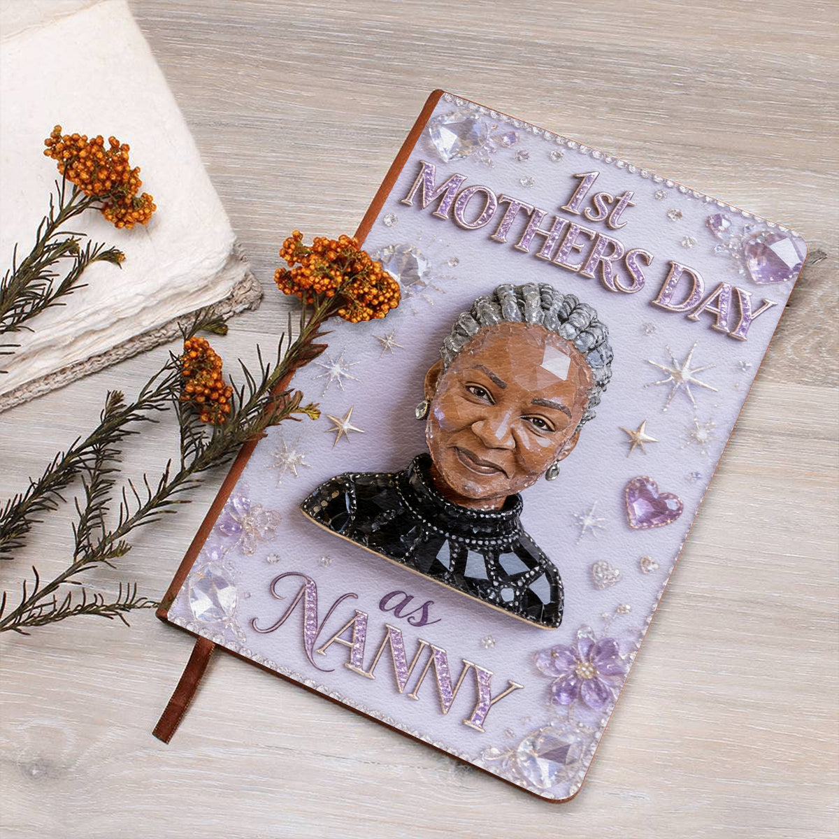 Custom Birthstone Woman Notebook - Personalized Mother Leather Journal