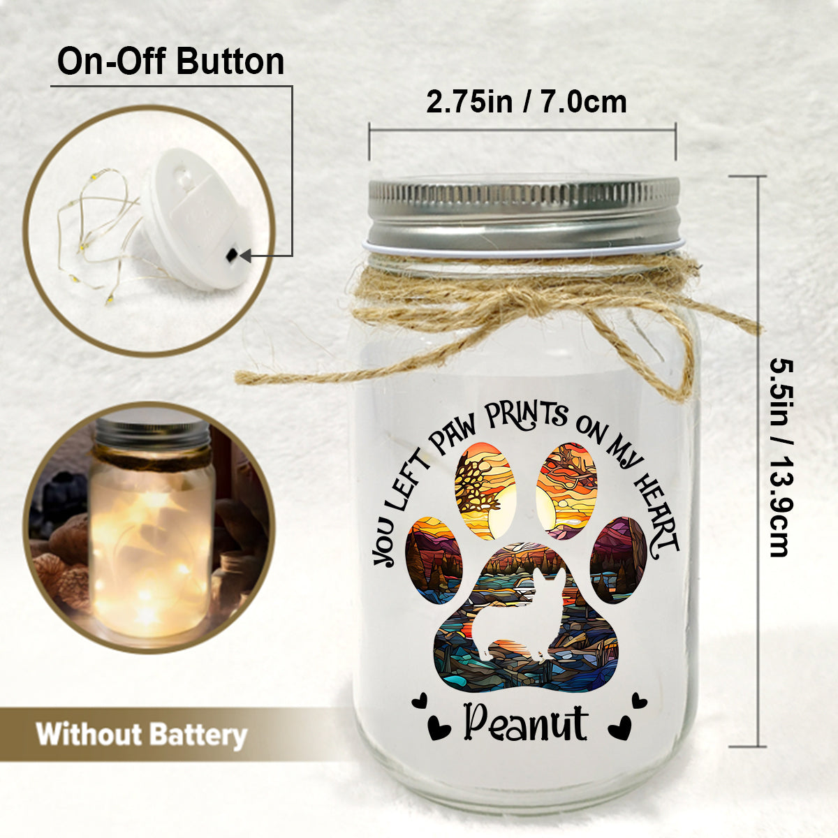 You Left Paw Prints On My Heart - Personalized Dog Mason Jar Light