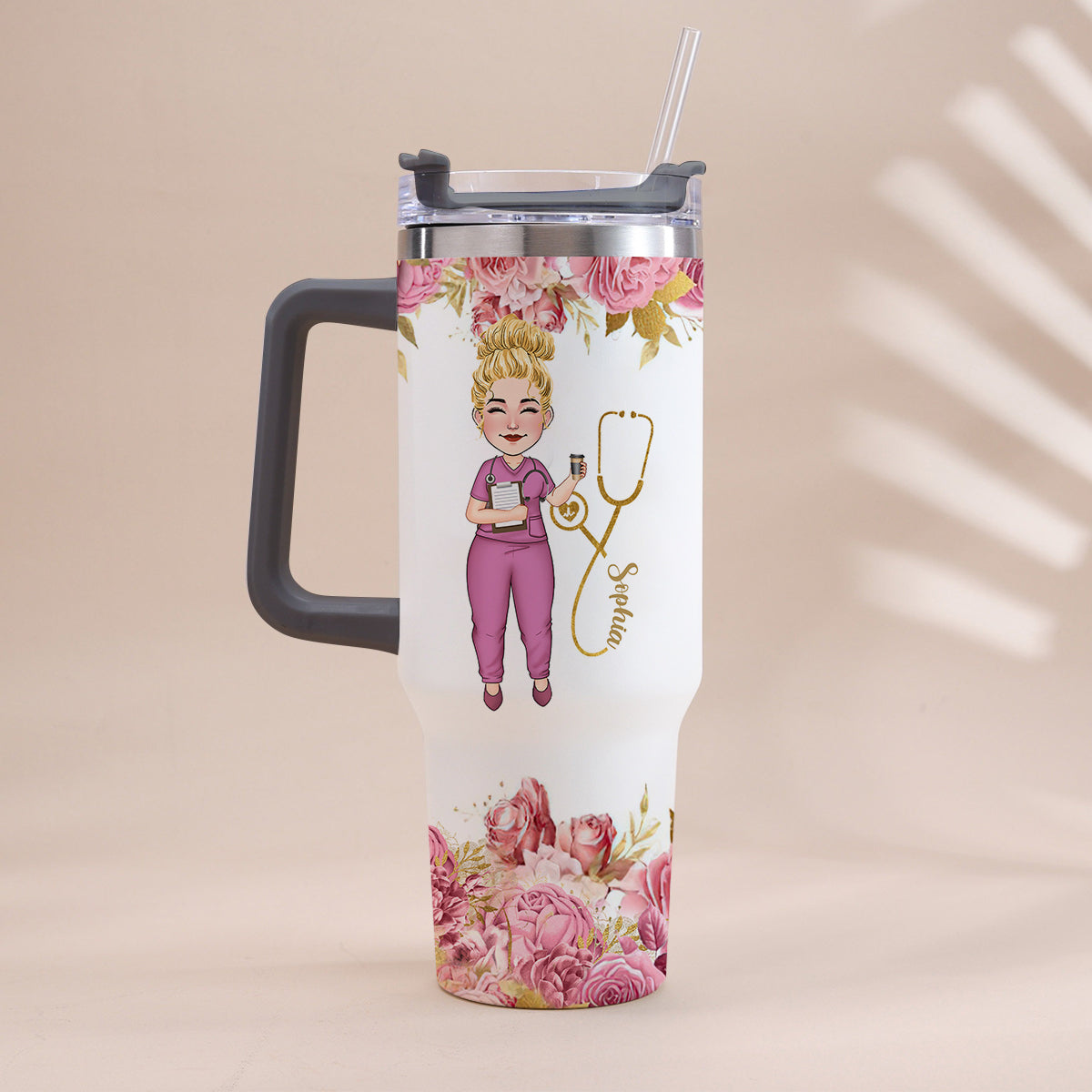 Nurse Nutrition Facts - Personalized Nurse Tumbler With Handle