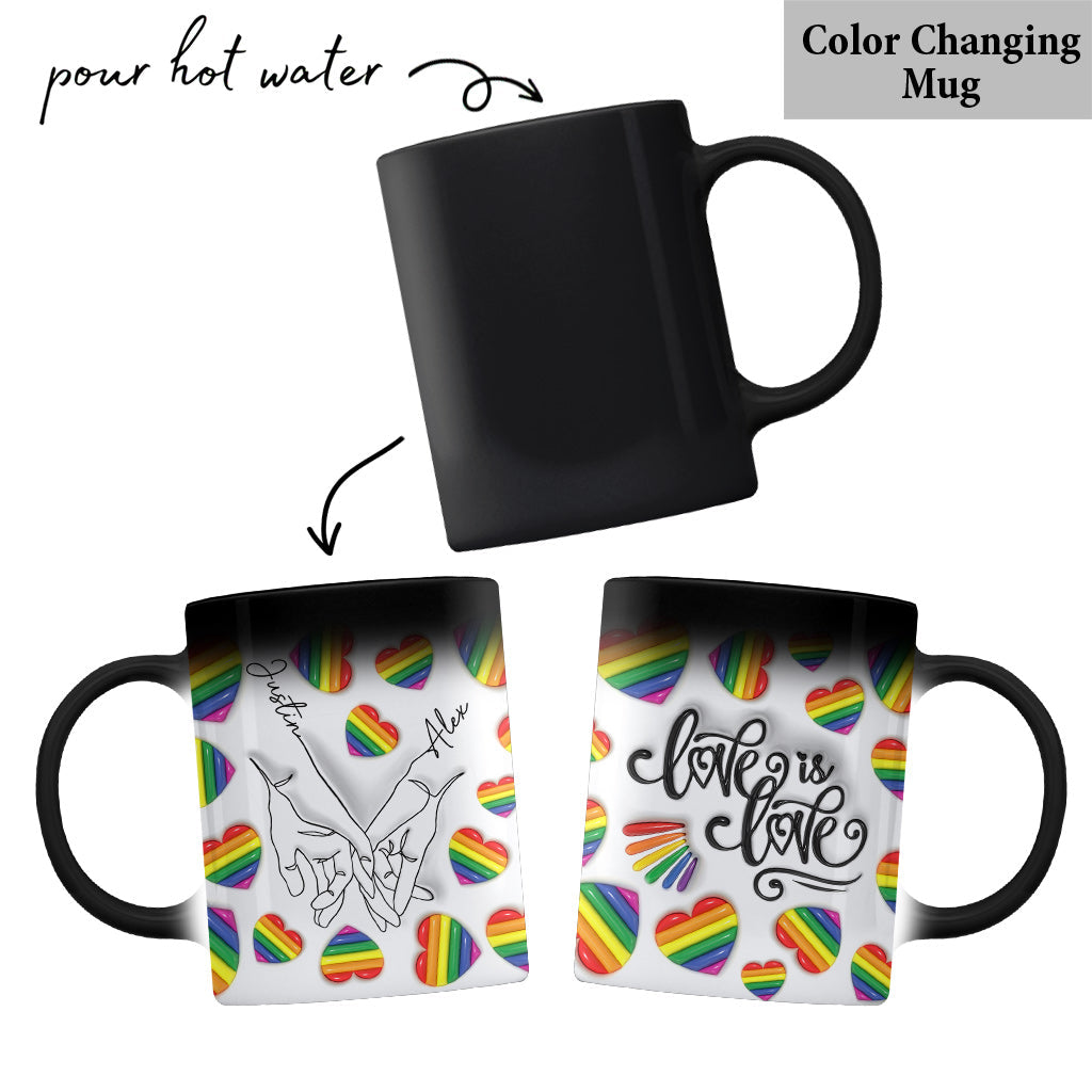 Love Is Love Line Art Hands - Personalized LGBT Support Mug