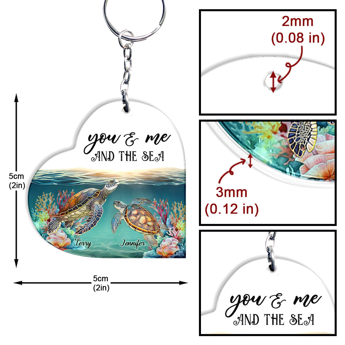 You & Me And The Sea - Personalized Turtle Keychain