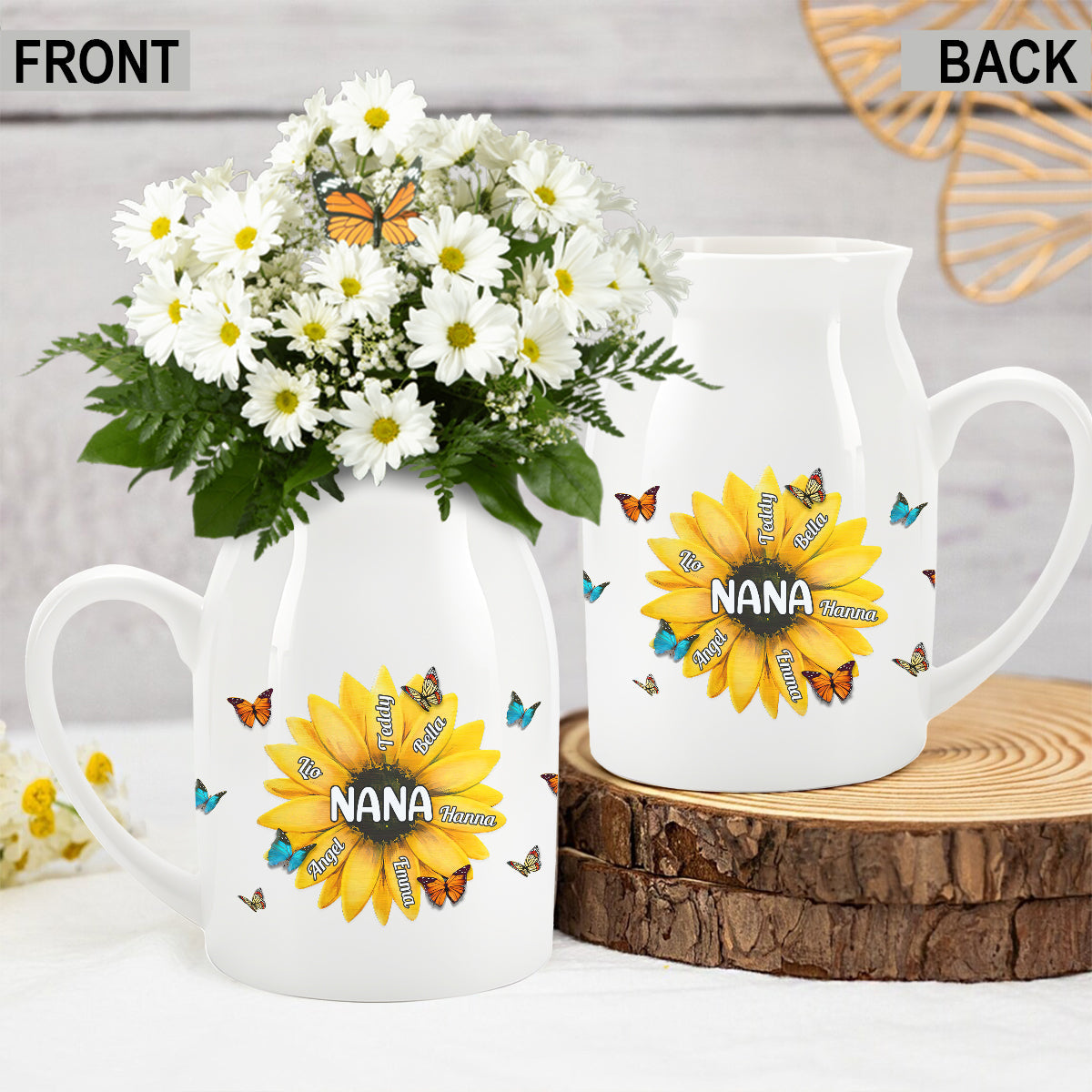 Nana Gigi Mama Sunflower - Personalized Grandma Ceramic Flower Vase